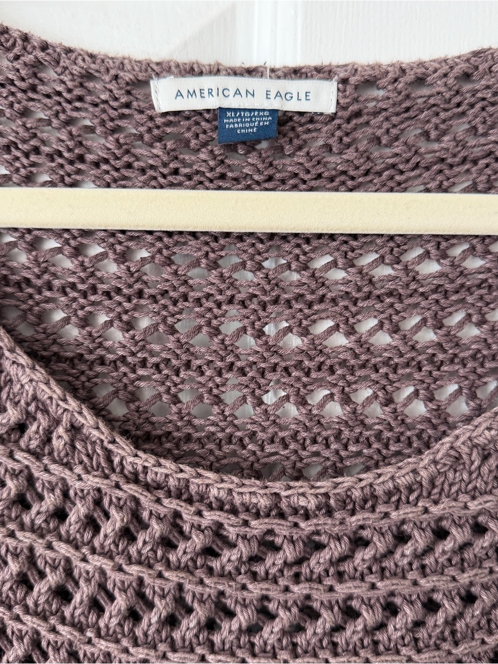 American Eagle Open Knit Crochet Sweater Mauve Boho Oversized XL - Picture 2 of 5